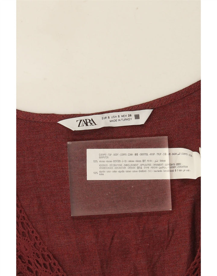 Zara Womens Ruffle Front Oversized Blouse Top UK 10 Small Red Viscose