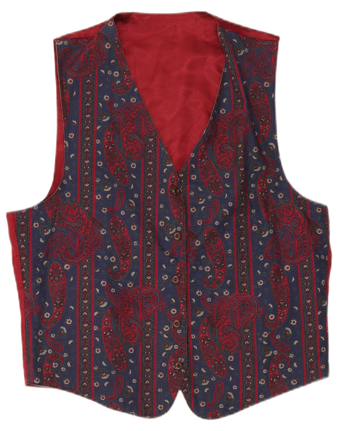 VINTAGE Womens Waistcoat UK 14 Medium Navy Blue Paisley