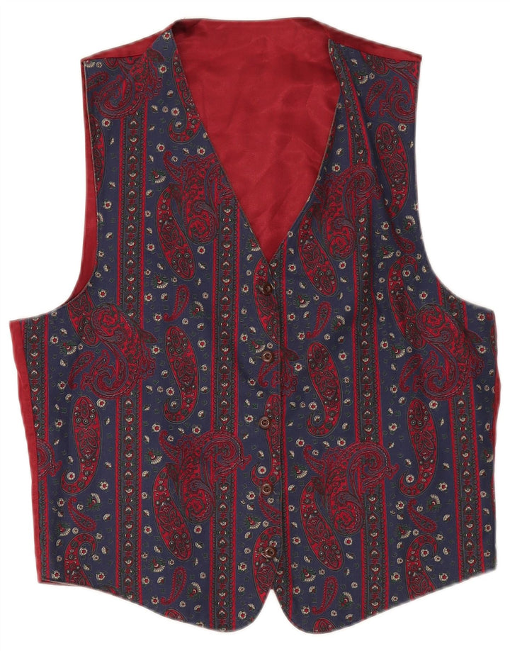 VINTAGE Womens Waistcoat UK 14 Medium Navy Blue Paisley