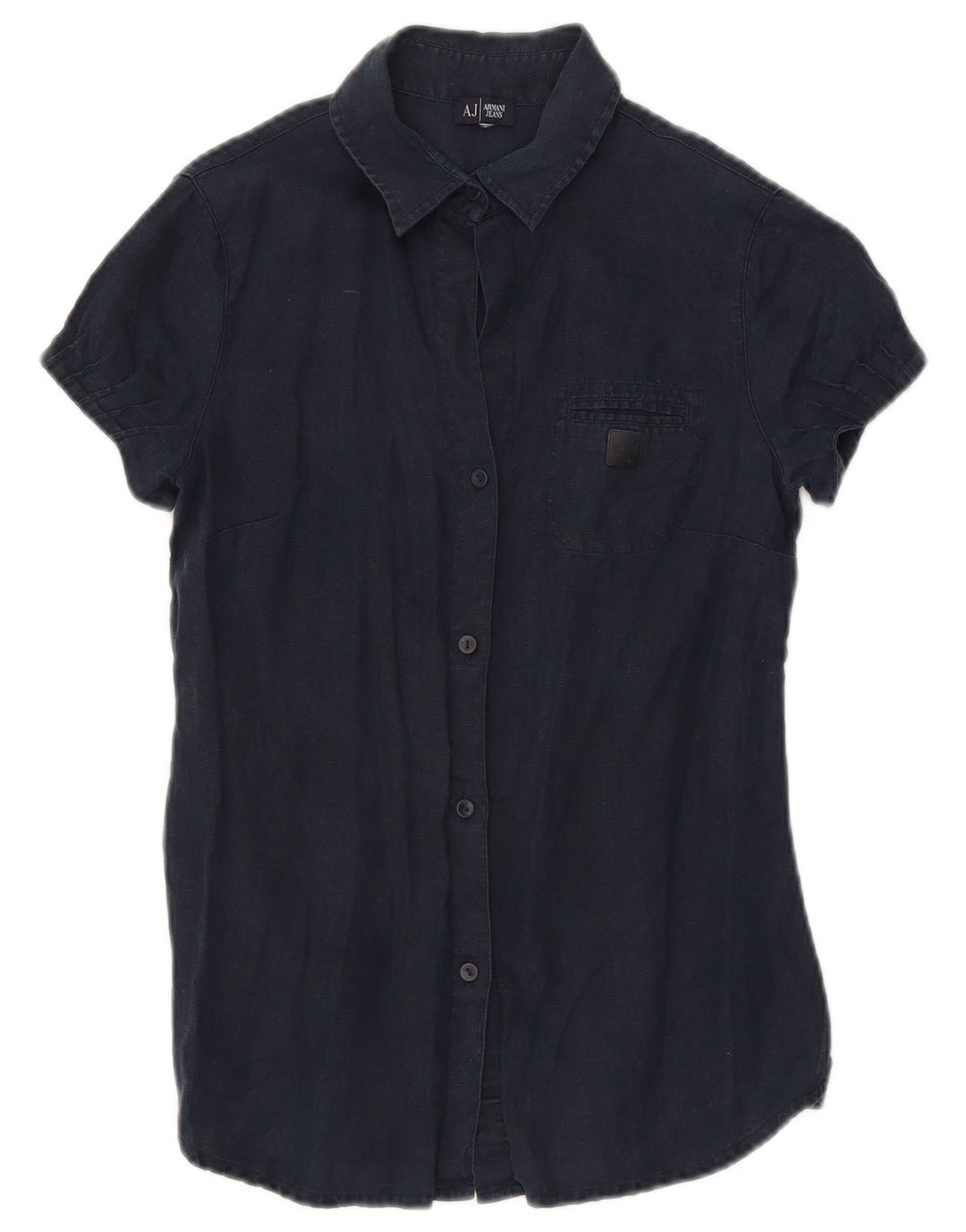 Armani Womens Short Sleeve Shirt UK 10 Small Navy Blue