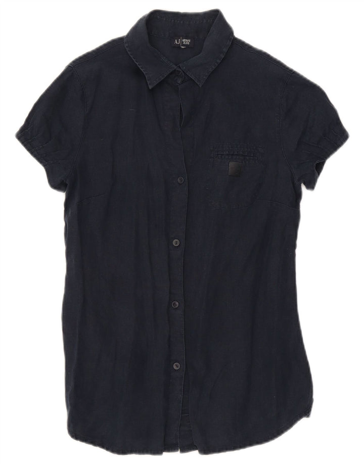 Armani Womens Short Sleeve Shirt UK 10 Small Navy Blue