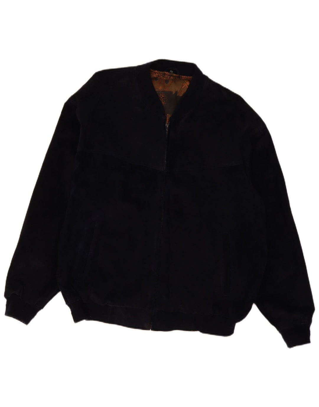 VINTAGE Mens Suede Bomber Jacket IT 54 2XL Navy Blue Leather