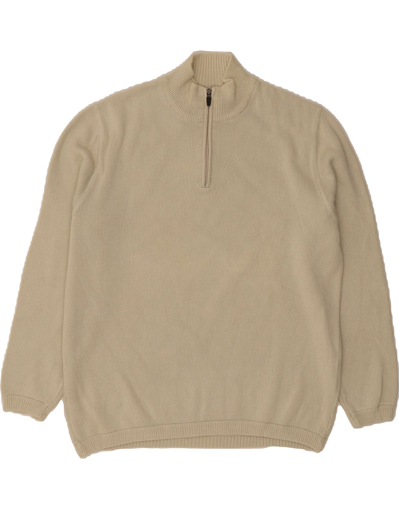 MASSIMO DUTTI Mens Zip Neck Jumper Sweater Large Off White Cotton Vintage Massimo Dutti and Second-Hand Massimo Dutti from Messina Hembry 
