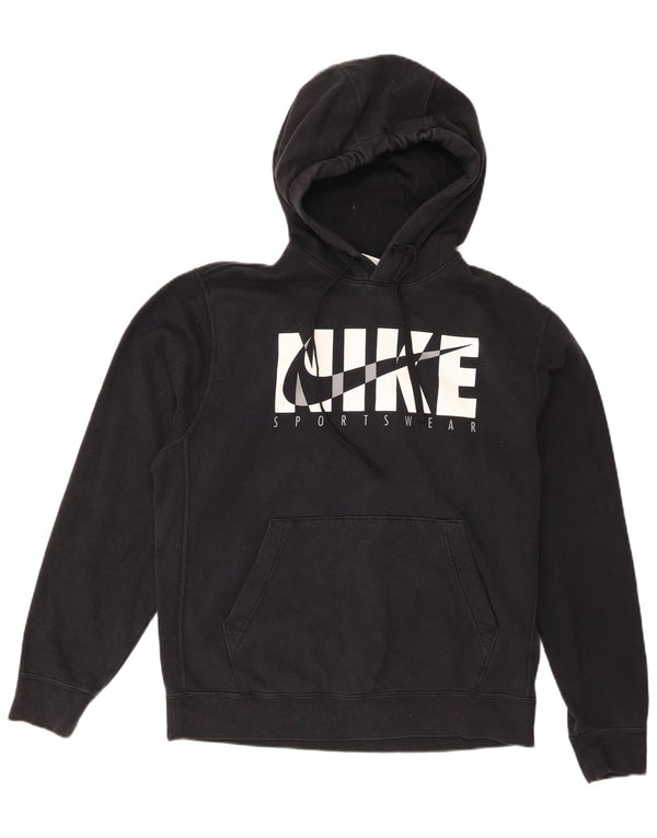 Nike Mens Graphic Hoodie Jumper Medium Black Cotton
