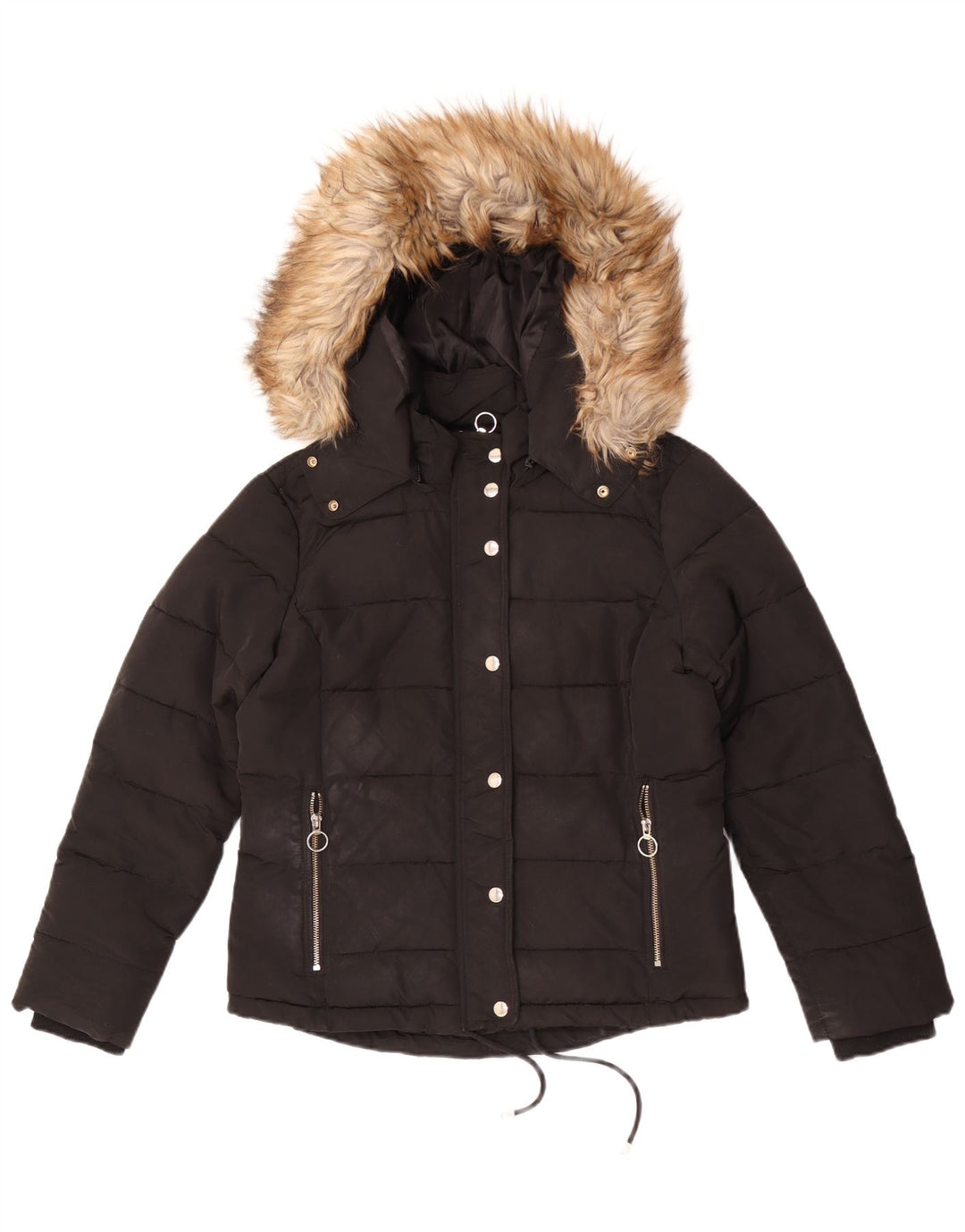 Topshop Womens Hooded Padded Jacket UK 12 Medium Black Polyester