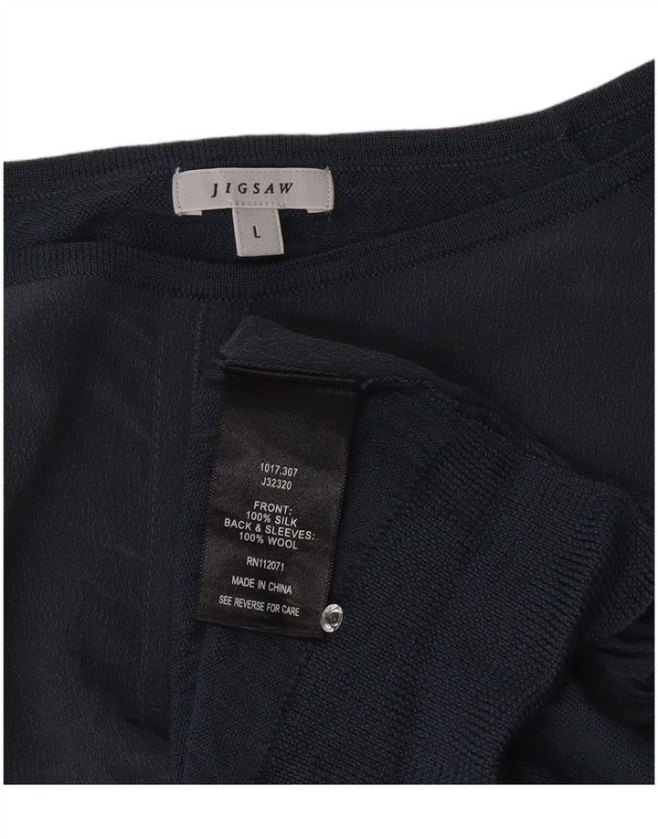 Jigsaw Womens Front Tie Top Long Sleeve UK 16 Large Navy Blue Silk