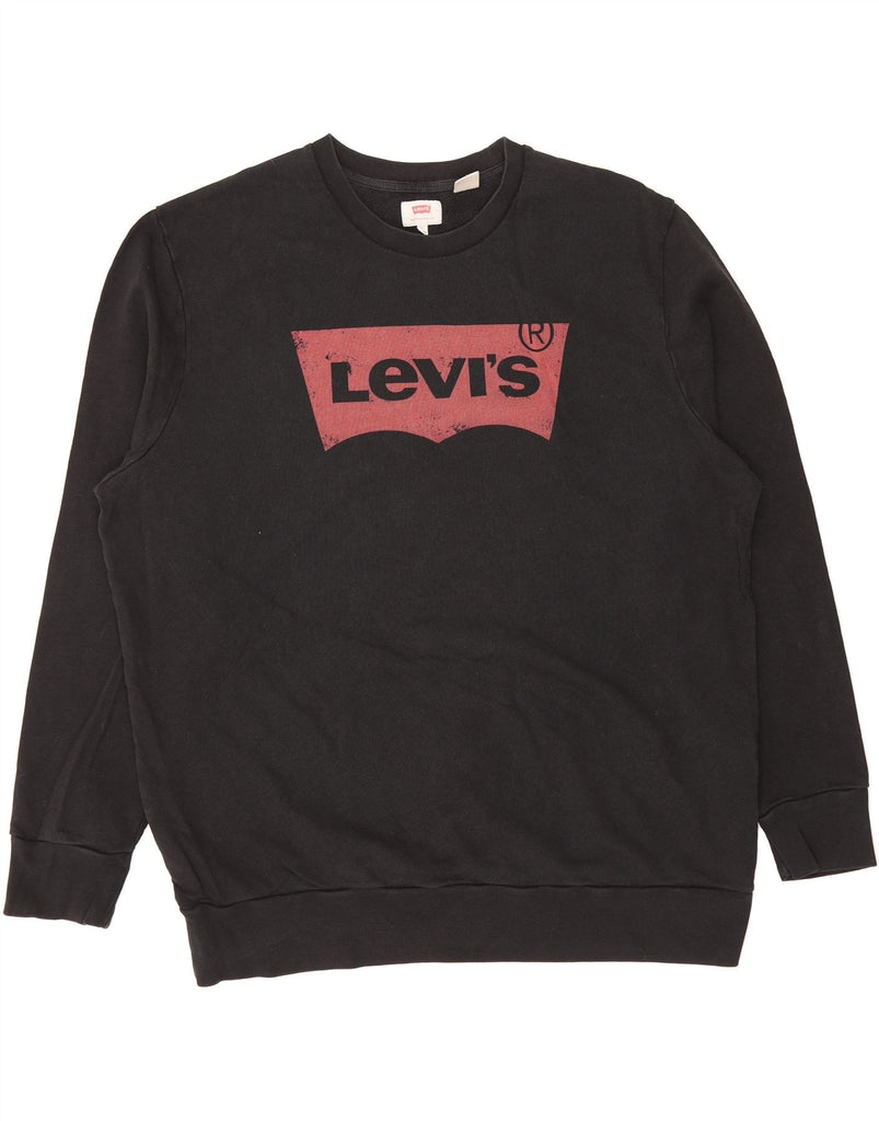 LEVI'S Mens Graphic Sweatshirt Jumper 2XL Black Cotton Vintage Levi's and Second-Hand Levi's from Messina Hembry 