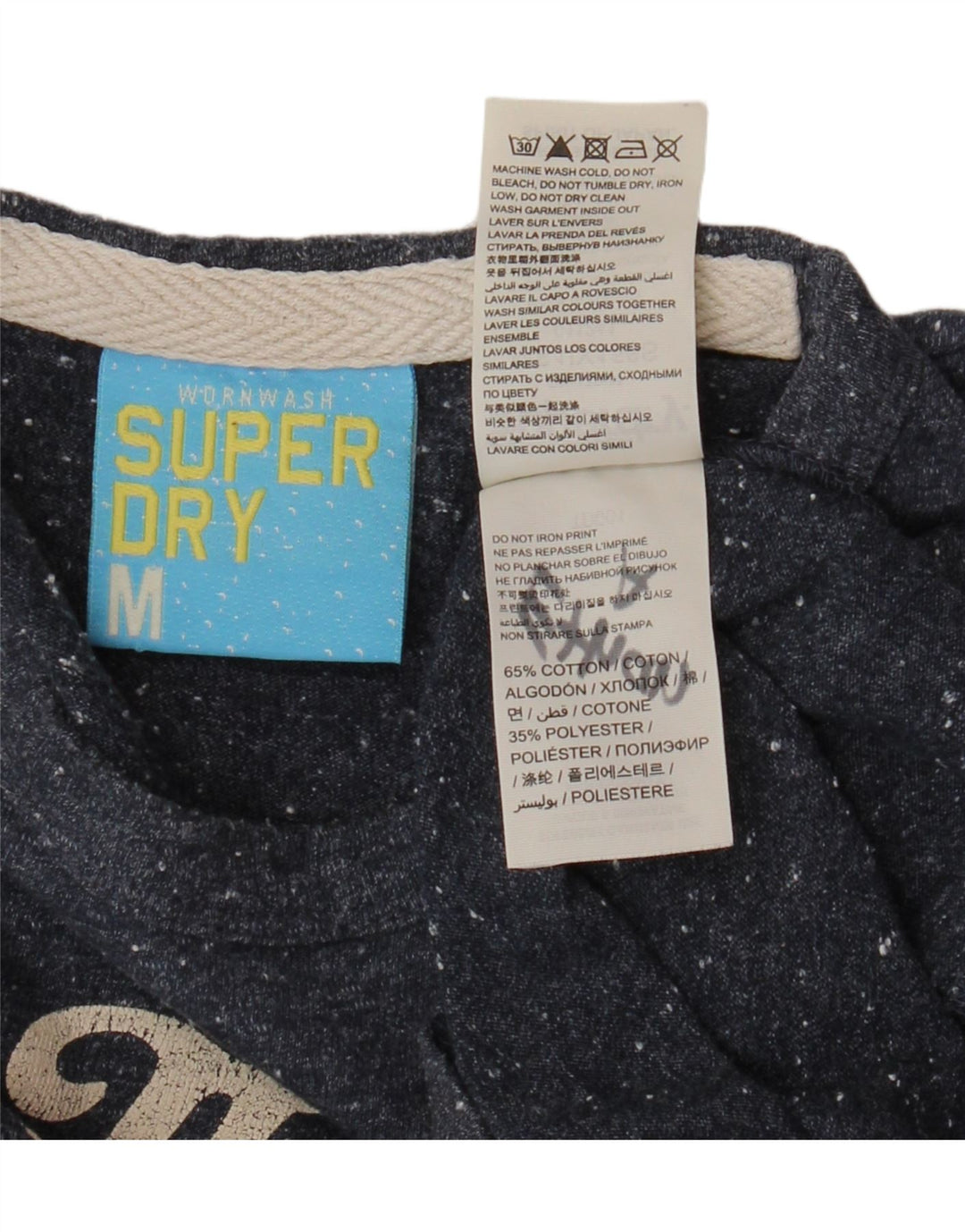 SUPERDRY Mens Graphic T-Shirt Top Medium Navy Blue Flecked Cotton
