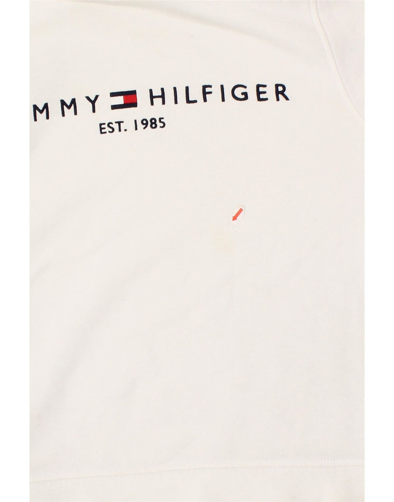 TOMMY HILFIGER Womens Loose Fit Graphic Hoodie Jumper UK 14 Medium White Vintage Tommy Hilfiger and Second-Hand Tommy Hilfiger from Messina Hembry 