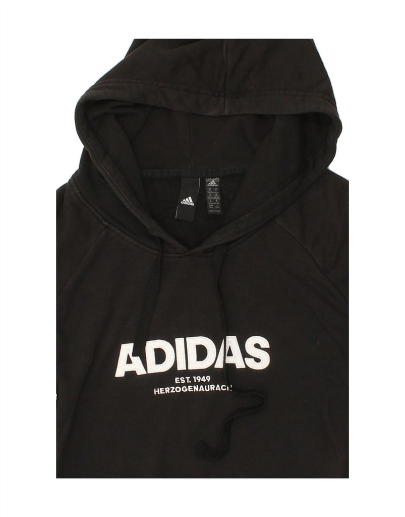 ADIDAS Womens Graphic Hoodie Jumper UK 12/14 Medium Black Cotton Vintage Adidas and Second-Hand Adidas from Messina Hembry 