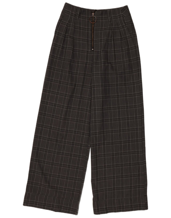Topshop Womens High Waist Wide Leg Trousers UK 8 Small W26 L28 Grey Check