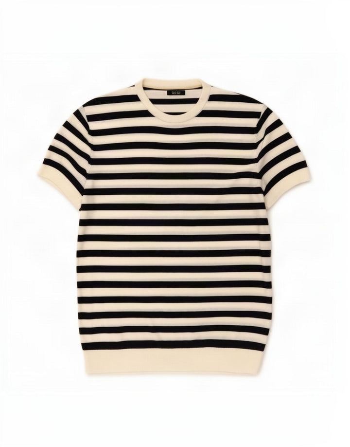 Massimo Dutti Mens Crew Neck Jumper Sweater Large White Striped
