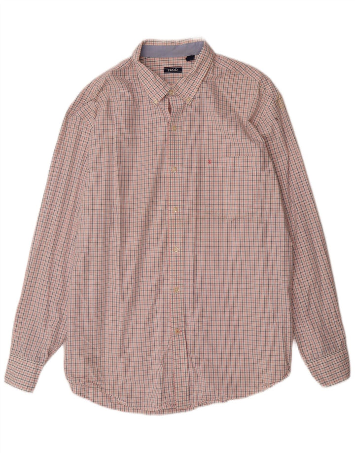 IZOD Mens Shirt XL Pink Check Cotton