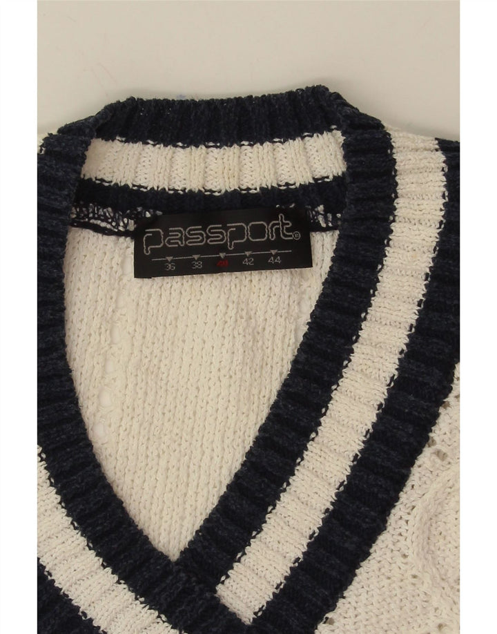 VINTAGE Womens Oversized V-Neck Jumper Sweater EU 40 Medium White Cotton Vintage Vintage and Second-Hand Vintage from Messina Hembry 