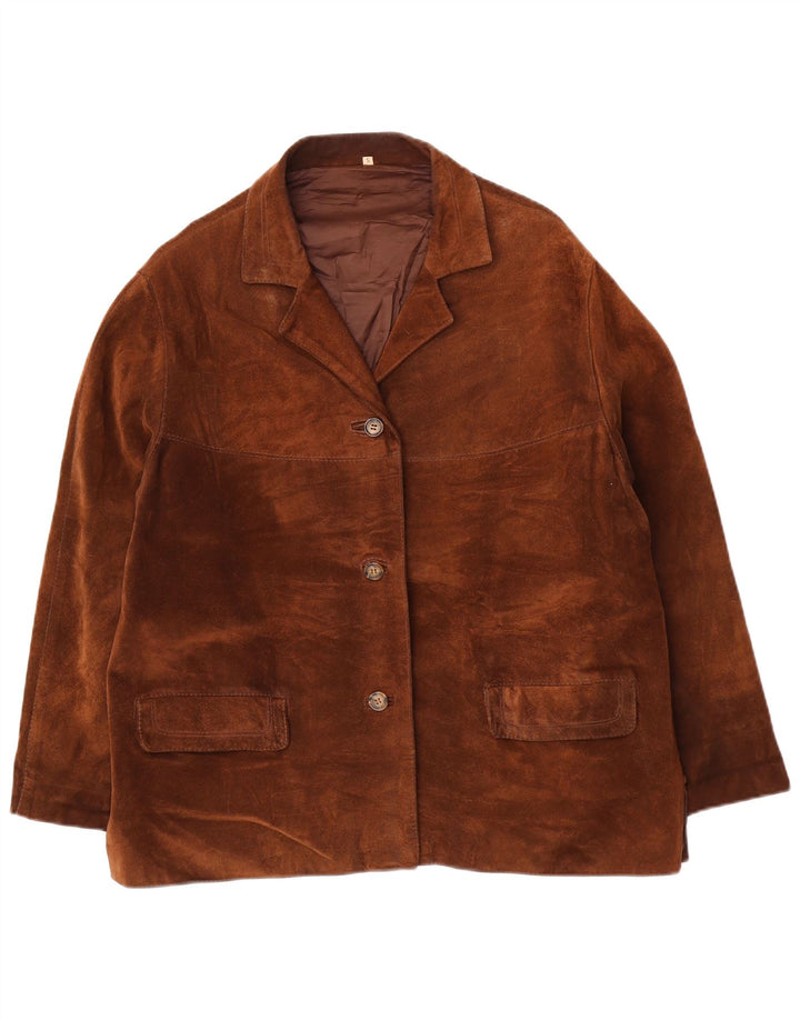 Vintage Womens Oversized 3 Button Suede Blazer Jacket UK 10 Small Brown
