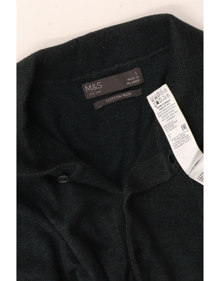 Marks & Spencer Mens Polo Neck Jumper Sweater Large Green Cotton