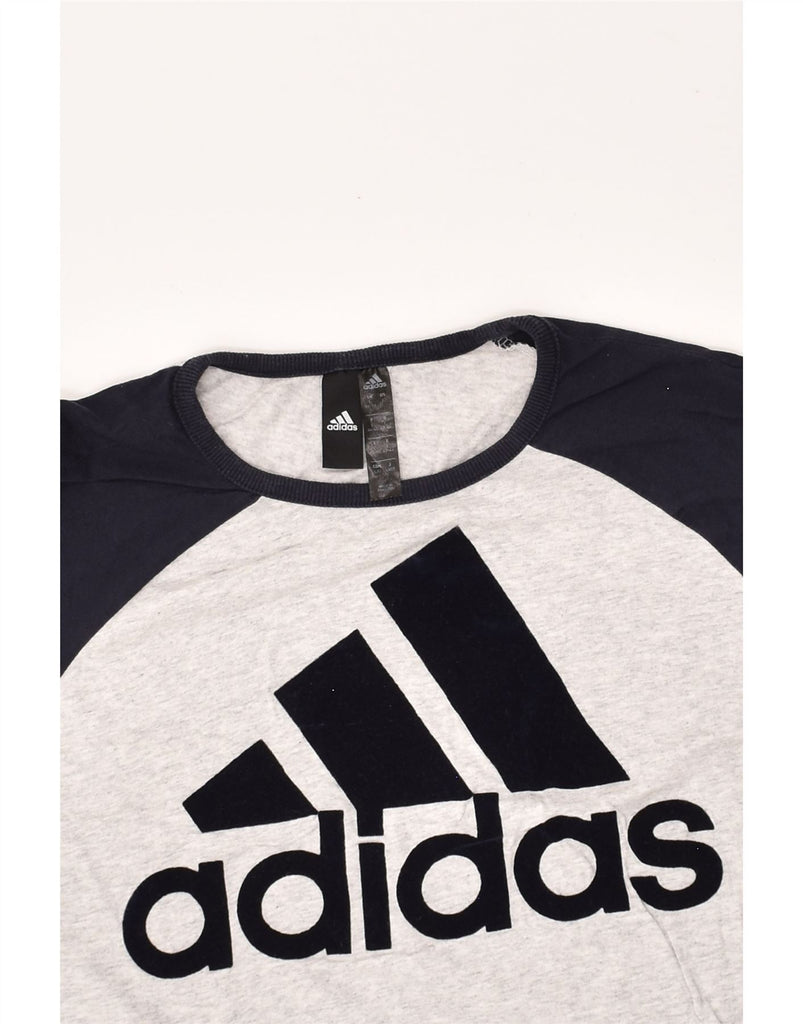 ADIDAS Womens Graphic Top 3/4 Sleeve UK 16/18 Large Grey Colourblock | Vintage Adidas | Thrift | Second-Hand Adidas | Used Clothing | Messina Hembry 