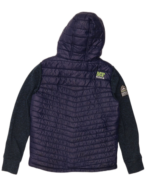 SUPERDRY Mens Graphic Hooded Padded Jacket UK 42 XL Navy Blue Flecked
