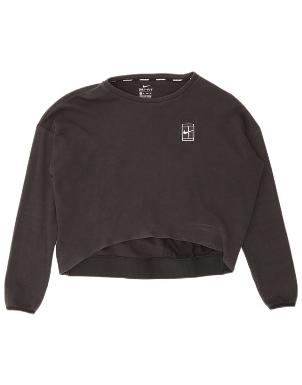 Nike Womens Dri Fit Graphic Sweatshirt Jumper UK 6 XS Grey Cotton