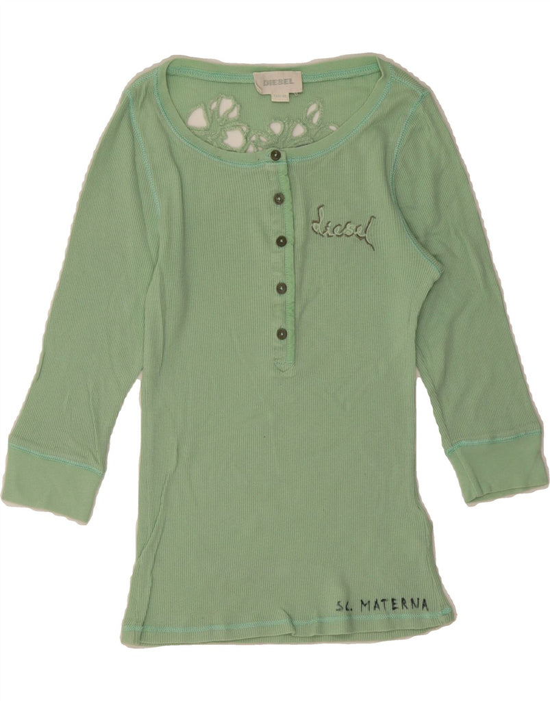 DIESEL Girls Graphic Top 3/4 Sleeve 11-12 Years XL Green Cotton Vintage Diesel and Second-Hand Diesel from Messina Hembry 