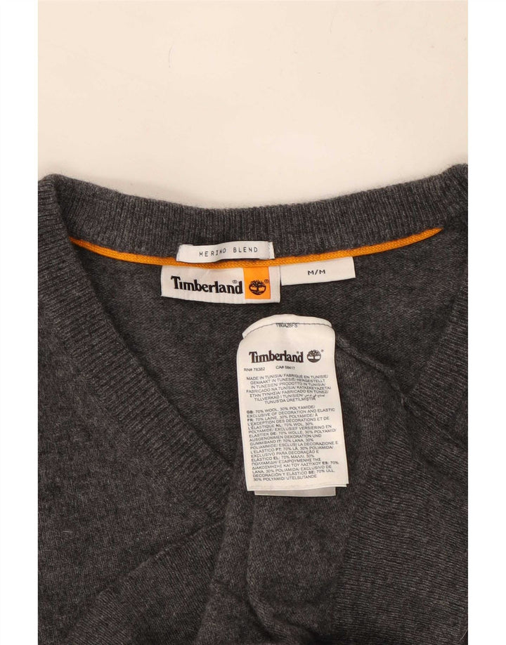 Timberland Mens V-Neck Jumper Sweater Medium Grey Wool