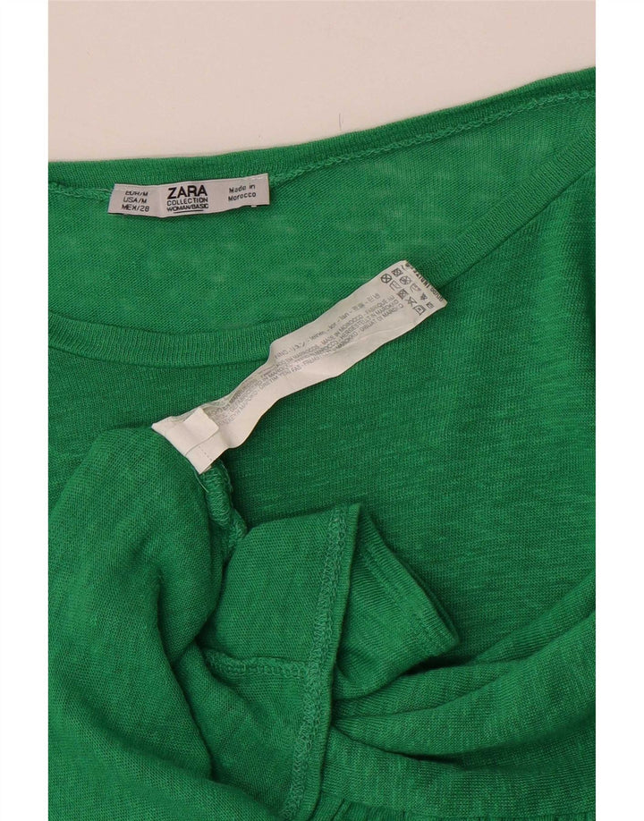 Zara Womens Batwing Blouse Top UK 14 Medium Green Linen