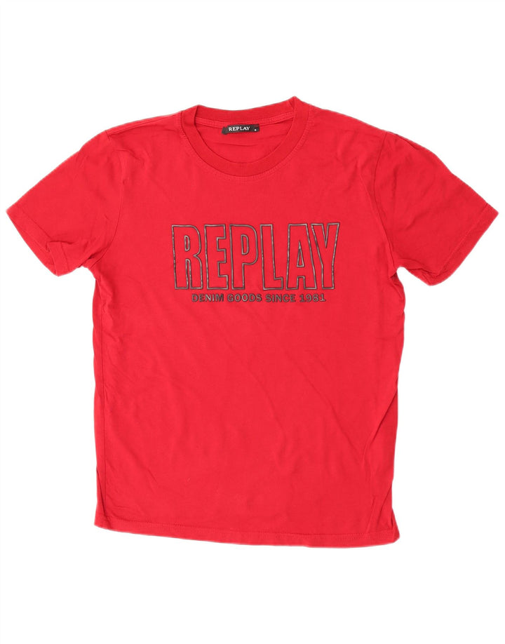 Replay Mens Graphic T-Shirt Top Small Red Cotton