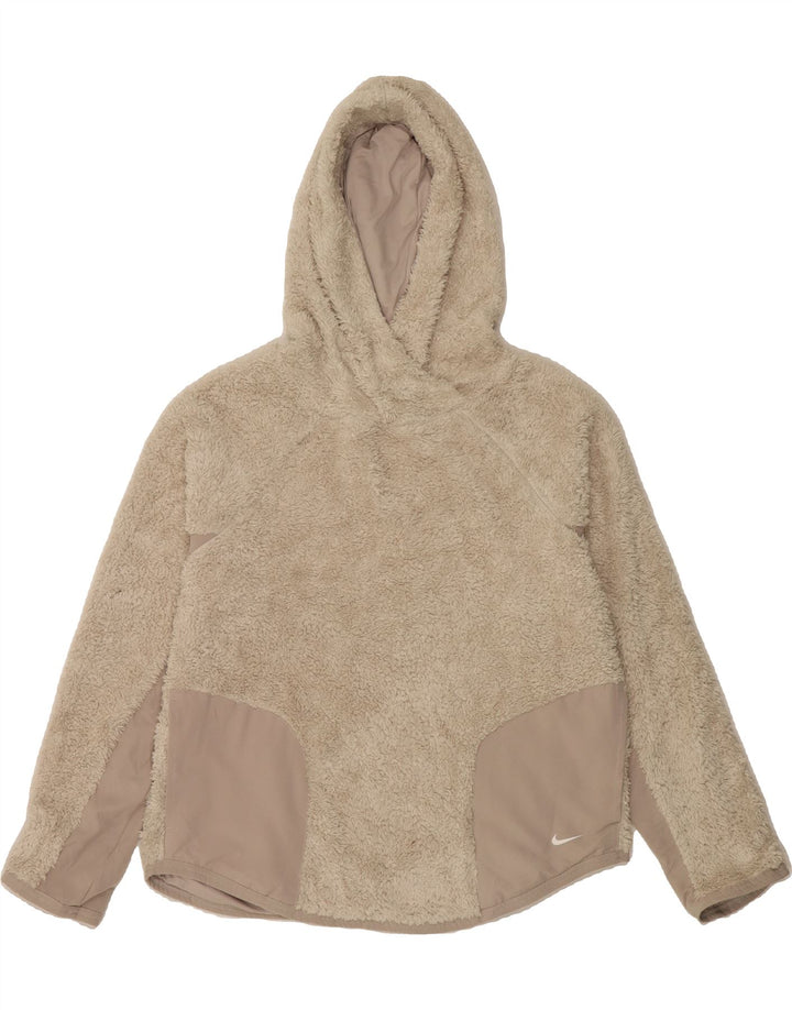 NIKE Womens Hooded Fleece Jumper UK 14 Medium Beige Polyester Vintage Nike and Second-Hand Nike from Messina Hembry 