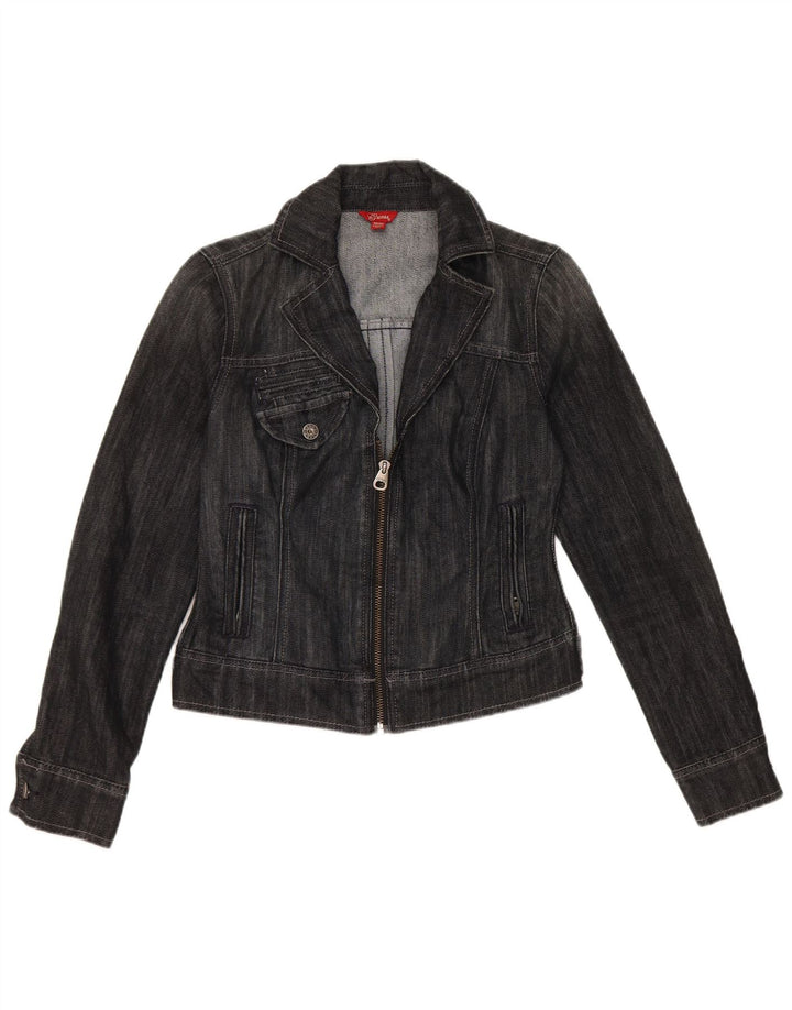 Guess Womens Crop Denim Jacket UK 12 Medium Black Cotton