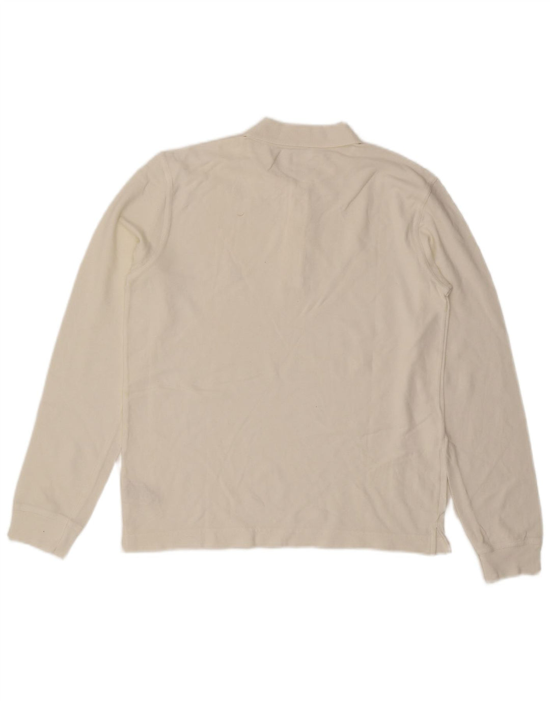 Benetton Mens Long Sleeve Polo Shirt Medium White Cotton