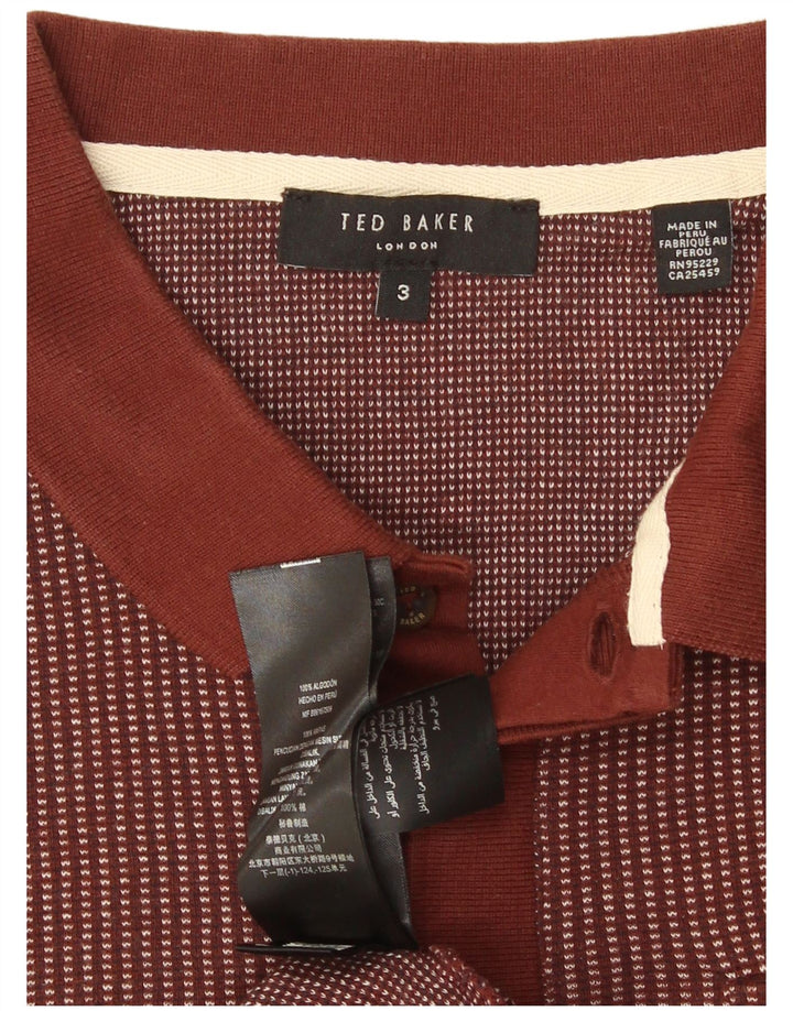 Ted Baker Mens Polo Shirt Size 3 Medium Brown Striped Cotton