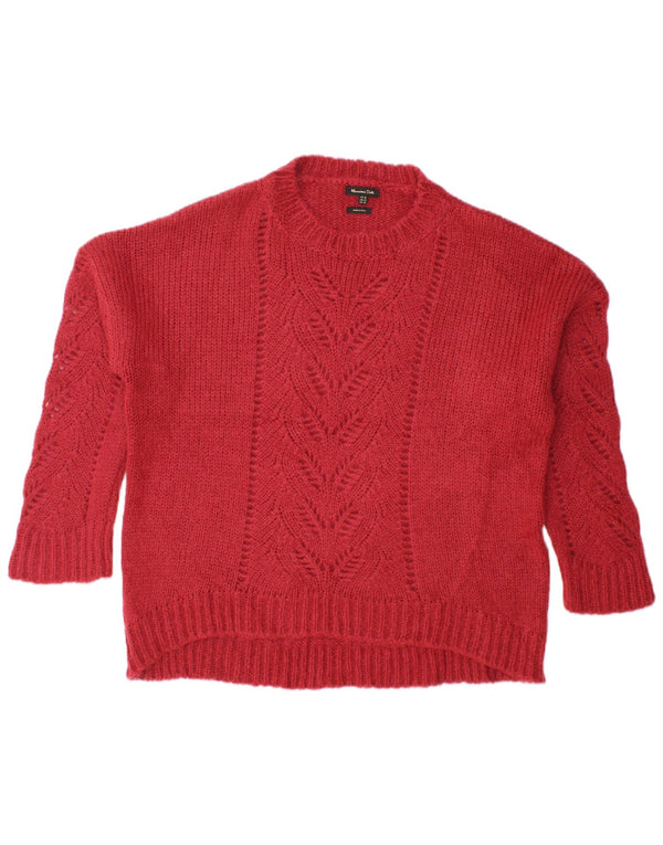 Massimo Dutti Womens Oversized Crew Neck Jumper Sweater UK 6 XS Red Acrylic