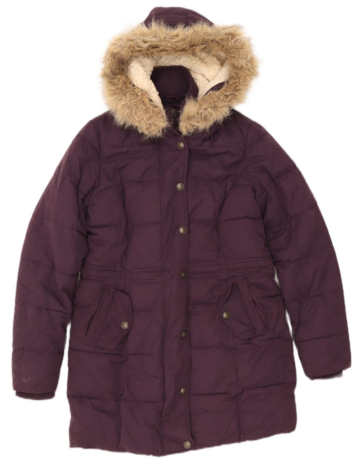 Fat Face Womens Hooded Padded Coat UK 8 Small Purple Polyester