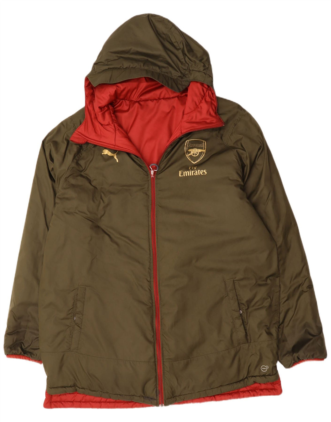 Puma Mens Arsenal Hooded Reversible Padded Jacket UK 44 2XL Red Polyester