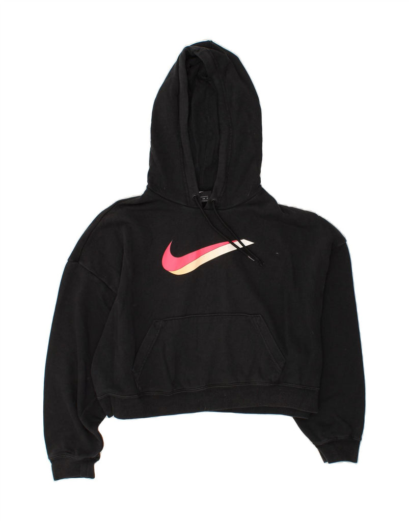 NIKE Womens Graphic Crop Hoodie Jumper UK 6 XS Black Cotton | Vintage Nike | Thrift | Second-Hand Nike | Used Clothing | Messina Hembry 