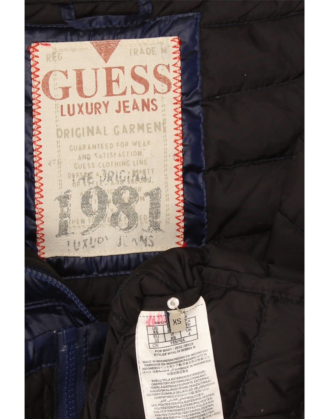 Guess Womens Hooded Padded Jacket UK 6 XS Navy Blue Polyester