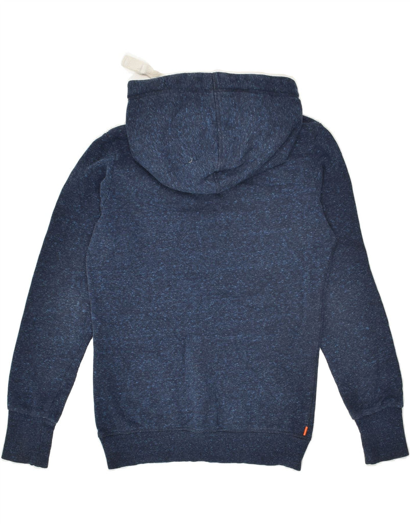 SUPERDRY Womens Graphic Hoodie Jumper UK 10 Small Navy Blue Flecked Cotton | Vintage Superdry | Thrift | Second-Hand Superdry | Used Clothing | Messina Hembry 