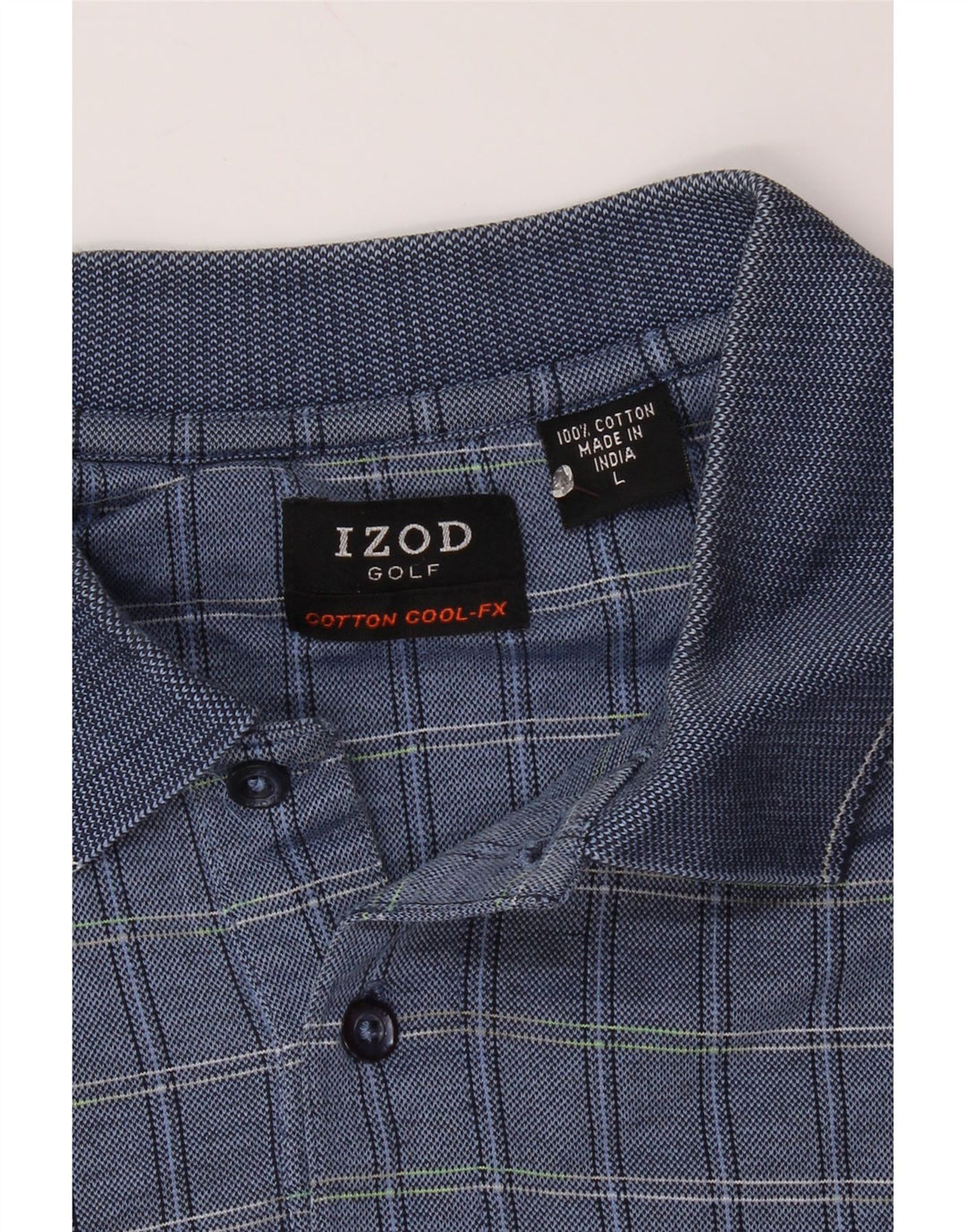 IZOD Mens Polo Shirt Large Blue Check Cotton