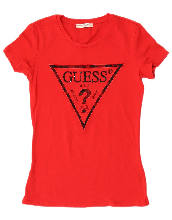 Guess Womens Graphic T-Shirt Top UK 8 Small Red