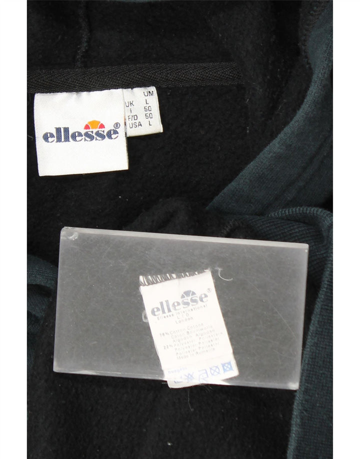 ELLESSE Womens Graphic Hoodie Jumper UK 16 Large Navy Blue Cotton