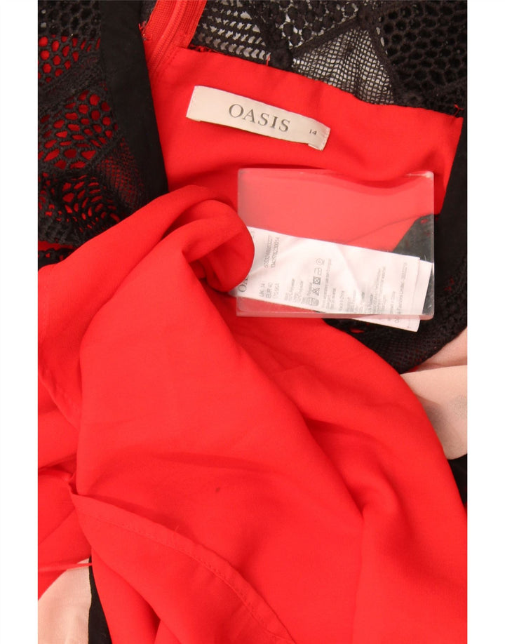 Oasis Womens Sleeveless A-Line Dress UK 14 Large Red Colourblock Polyester