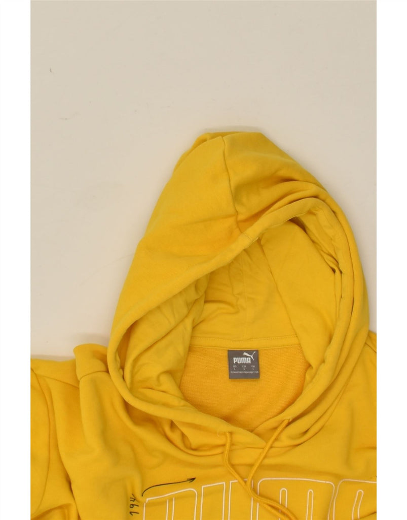 PUMA Womens Graphic Crop Hoodie Jumper UK 16 Large Yellow Cotton | Vintage Puma | Thrift | Second-Hand Puma | Used Clothing | Messina Hembry 