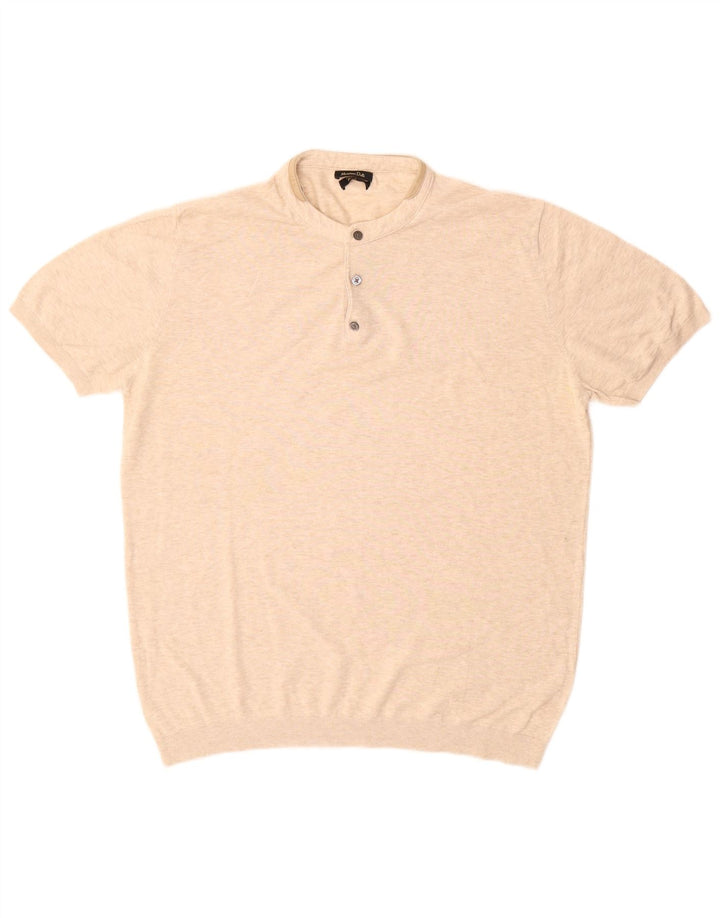Massimo Dutti Mens Polo Shirt Large Beige Cotton