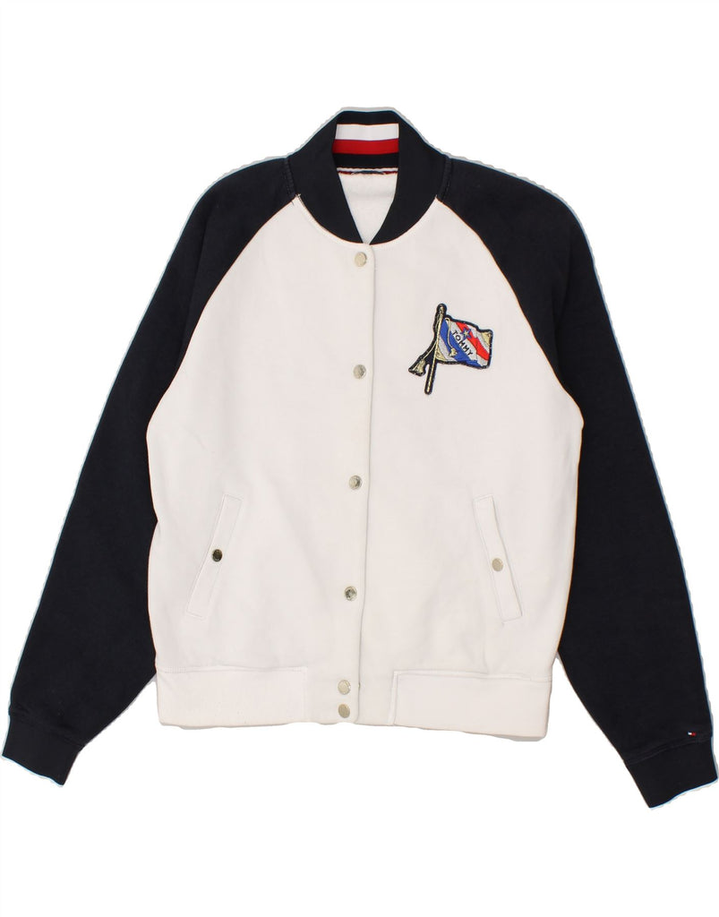 TOMMY HILFIGER Womens Varsity Jacket UK 8 Small White Colourblock Cotton | Vintage Tommy Hilfiger | Thrift | Second-Hand Tommy Hilfiger | Used Clothing | Messina Hembry 