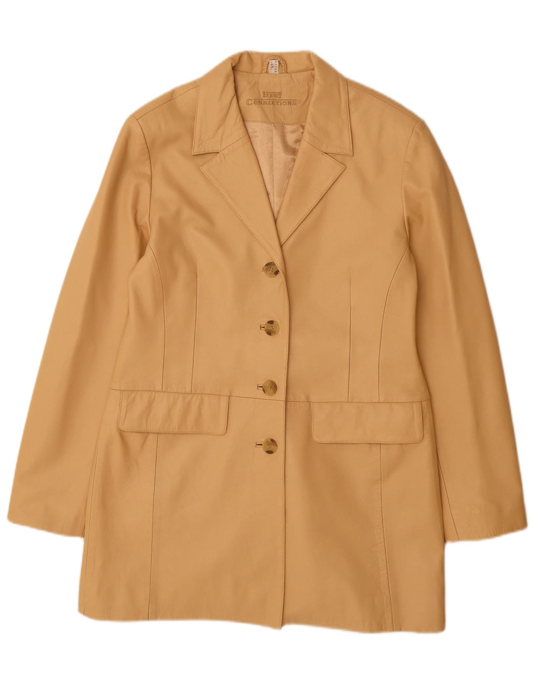 Vintage Womens Leather Coat UK 14 Large Beige Leather