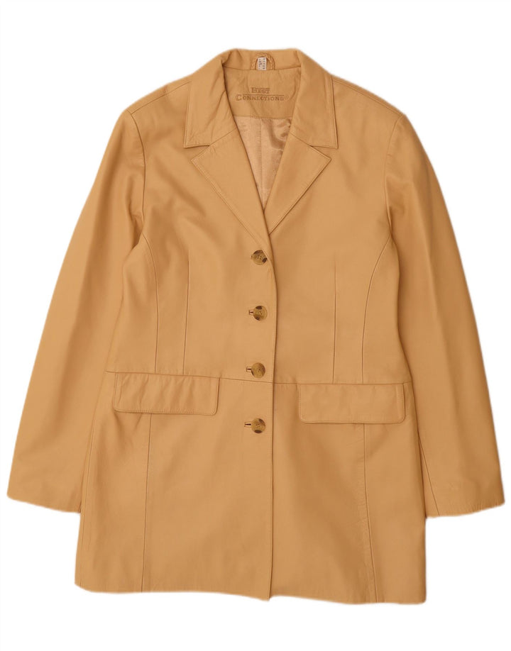 Vintage Womens Leather Coat UK 14 Large Beige Leather