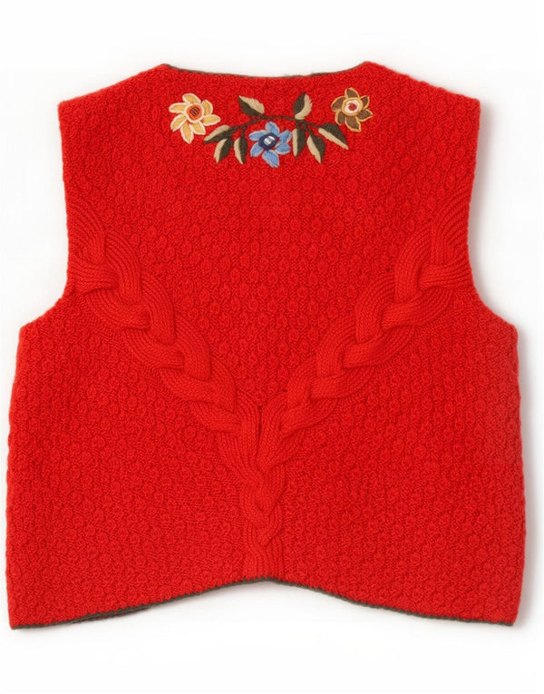 Meico Womens Sleeveless Cardigan Sweater IT 44 Medium Red Floral Wool