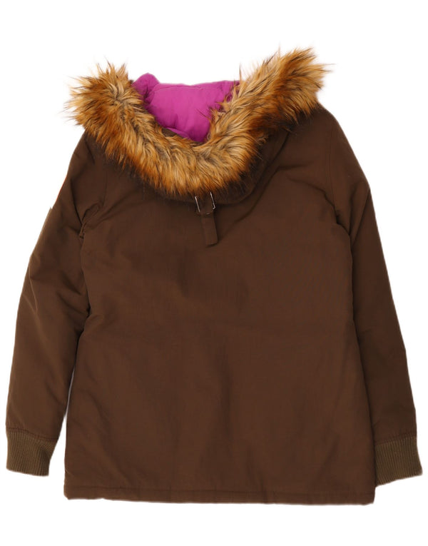 Superdry Womens Military Hooded Padded Jacket UK 16 Large Khaki Nylon
