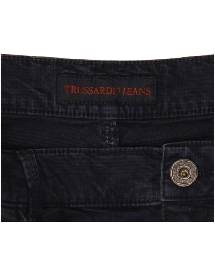 Trussardi Mens Tapered Casual Trousers W38 L33 Navy Blue Houndstooth