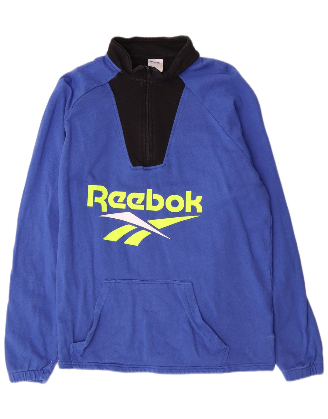 Reebok Mens Graphic 1/4 Zip Sweatshirt Jumper Medium Blue Cotton